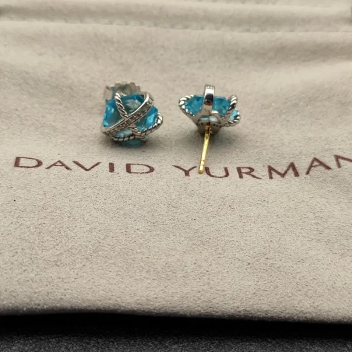 David Yurman 11mm Hexagon Diamond Blue Crystal Stud Earrings