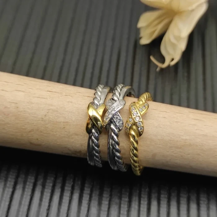 David Yurman Sterling Silver Pavé X Cross Cable Ring