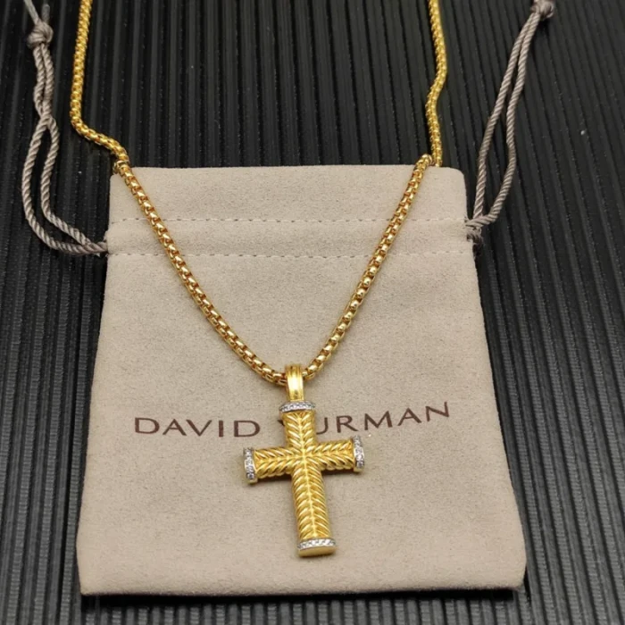 David Yurman Gold Diamond Cable Cross Necklace