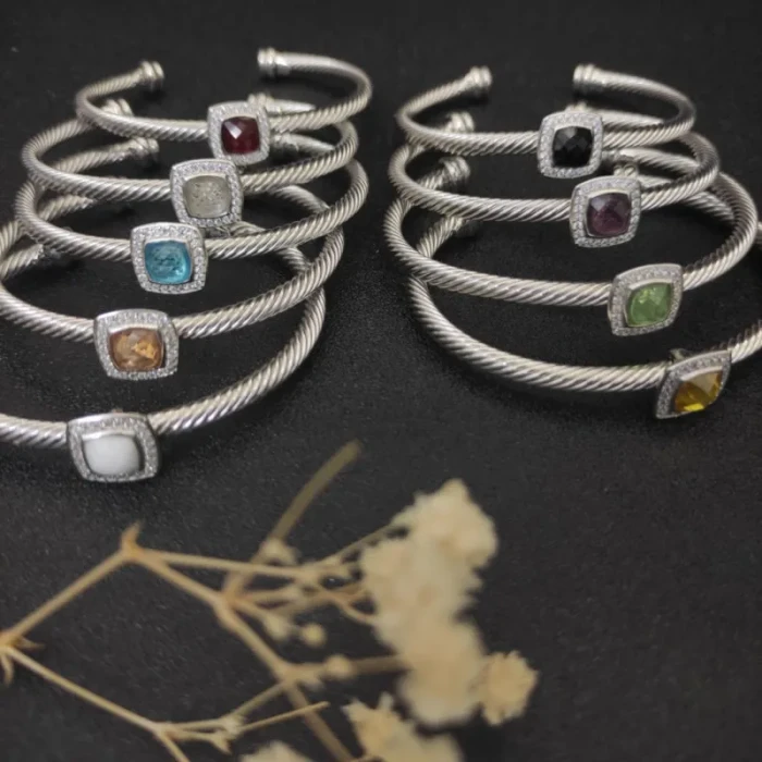 David Yurman 4mm Square Pavé Cable Bracelet with Blue Diamonds