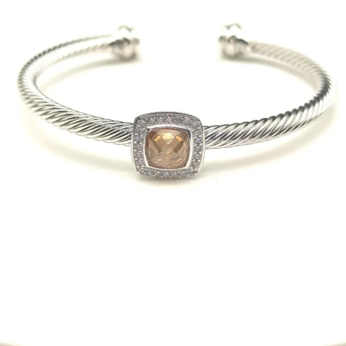 David Yurman 4mm Square-Cut Cable Champagne Diamond Cuff Bracelet