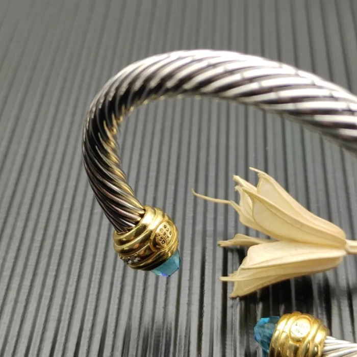 David Yurman 7mm Gold Blue Diamond Head Gemstone Bracelet, Fits Wrist Sizes 16–20cm