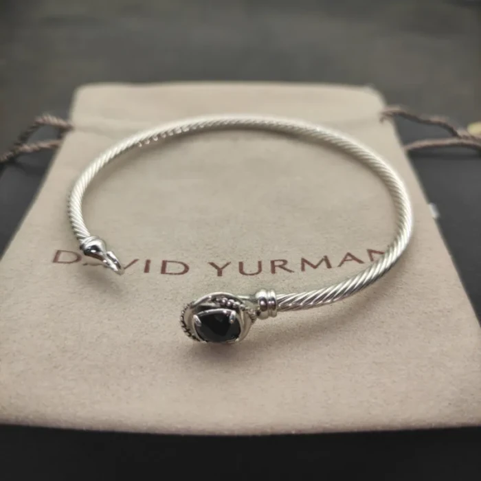 David Yurman 3mm Cable Classic Four-Point Black Diamond Cuff Bracelet