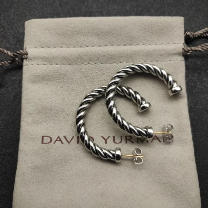 David Yurman Silver Large Twisted Cable Hoop Earrings, 40×5.8mm