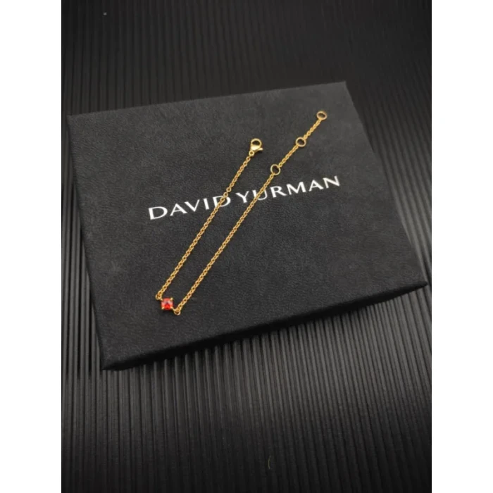 David Yurman 4mm Gold Single Stone Red Diamond Bracelet