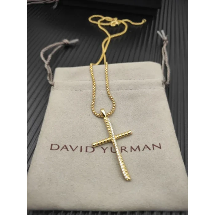 David Yurman Gold-Tone Diamond Cross Pendant Necklace