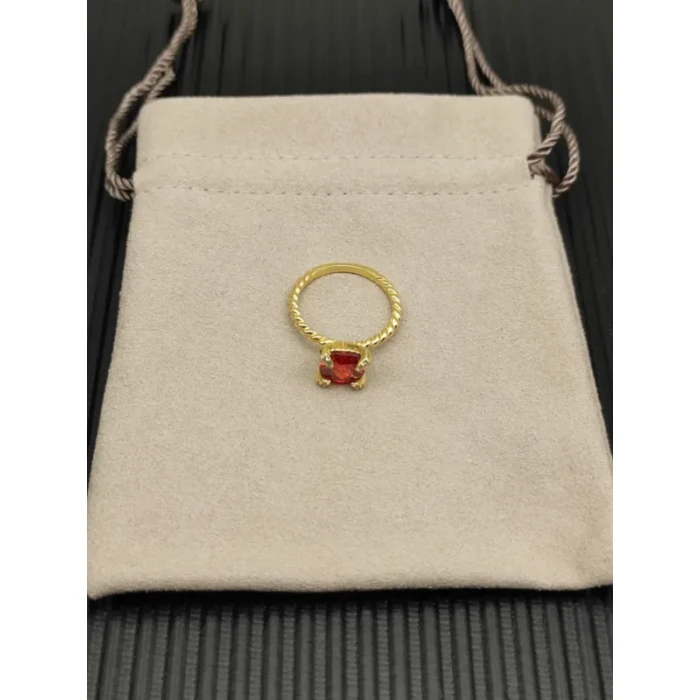 David Yurman Gold 8mm Four-Prong Red Diamond Ring