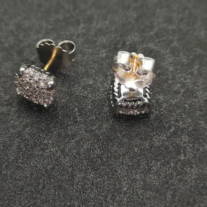 David Yurman 9mm Silver Four-Prong Pavé Diamond Stud Earrings