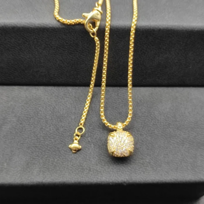 David Yurman 14mm Gold Four-Prong Pavé Diamond Necklace, 2mm Chain, 45+5cm Adjustable Length