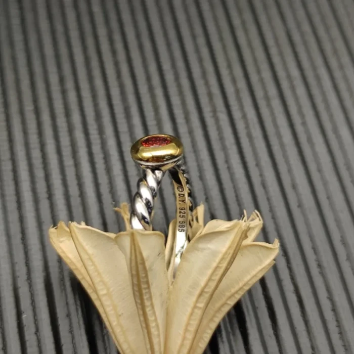 David Yurman Gold and Silver 2.8mm Petite Cable Red Pavé Diamond Ring