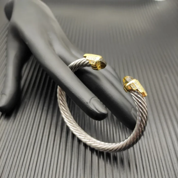 David Yurman 7mm Gold-Tone End Caps Sterling Silver Cable Cuff Bracelet Brown Diamonds