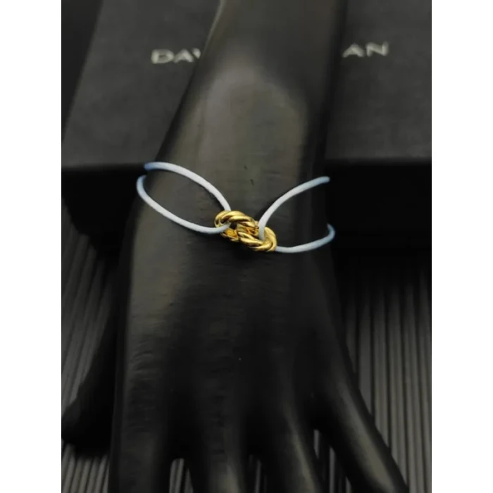 David Yurman Light Blue Double Ring Gold Nylon Cord Bracelet
