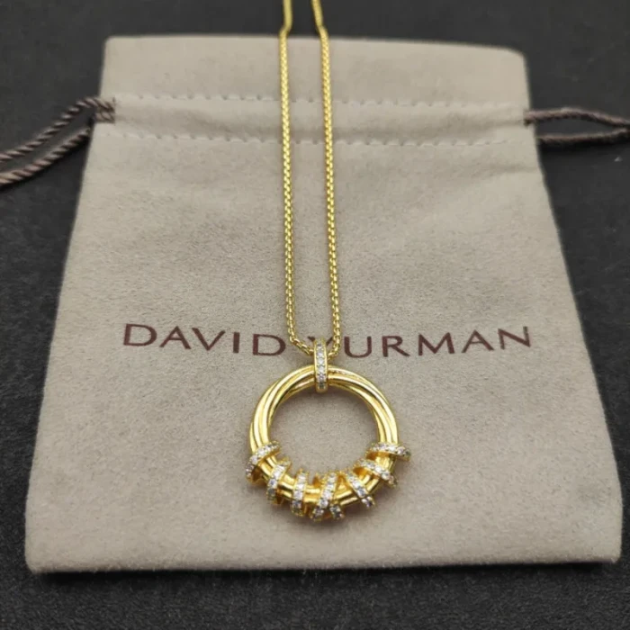 David Yurman Gold Rotating Hook Diamond Pendant Necklace, 1.5mm Chain, Length 45cm + 5cm