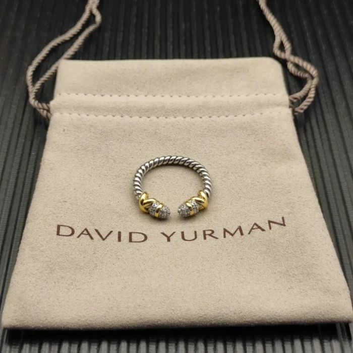 David Yurman Gold and Silver Pavé Cable Wrap Ring