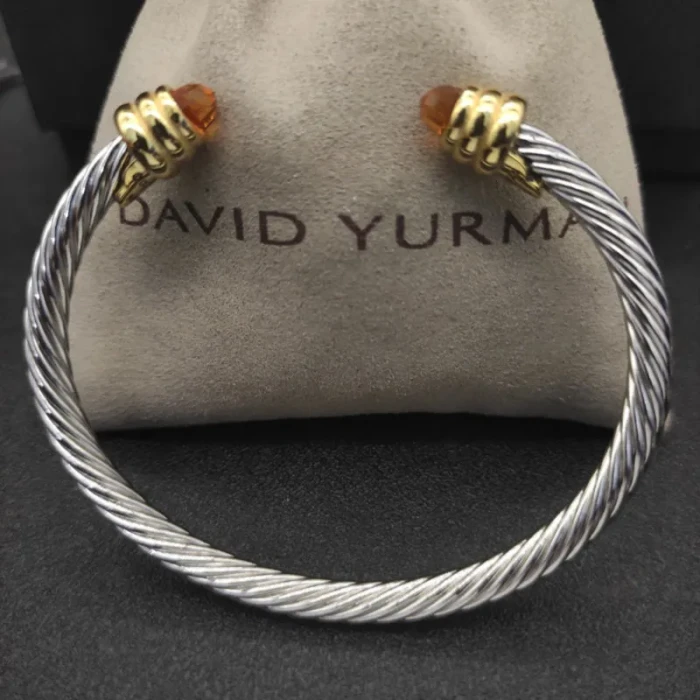 David Yurman 5mm Gold-End Champagne Diamond Cable Cuff Bracelet