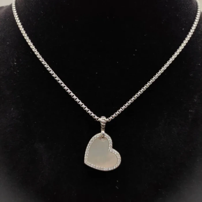 David Yurman Silver Heart White Mother-of-Pearl Necklace, 2mm Chain, 45+5cm Adjustable Length
