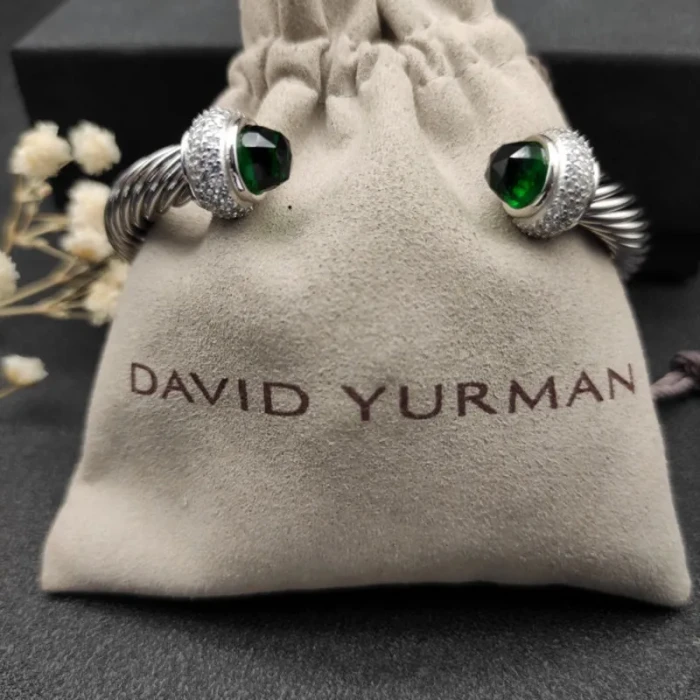 David Yurman 7mm Full Pavé Deep Green Diamond Cable Bracelet