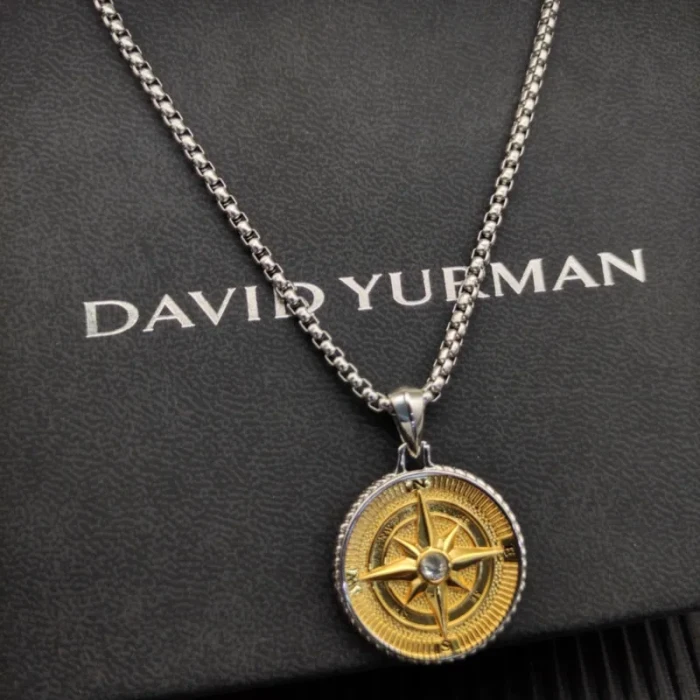 David Yurman Gold and Silver Compass White Diamond Necklace