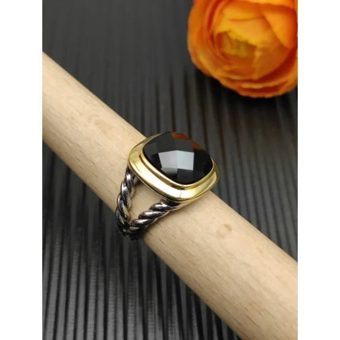 David Yurman Gold and Silver 14mm Square Black Diamond Ring