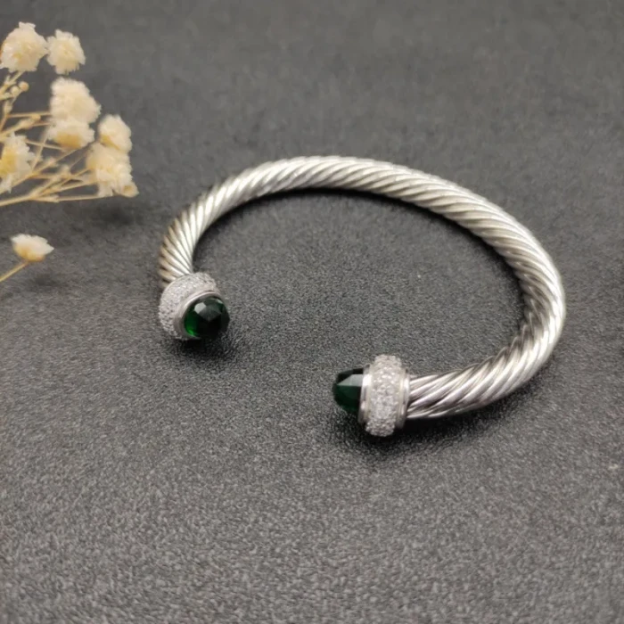 David Yurman 7mm Full Pavé Deep Green Diamond Cable Bracelet