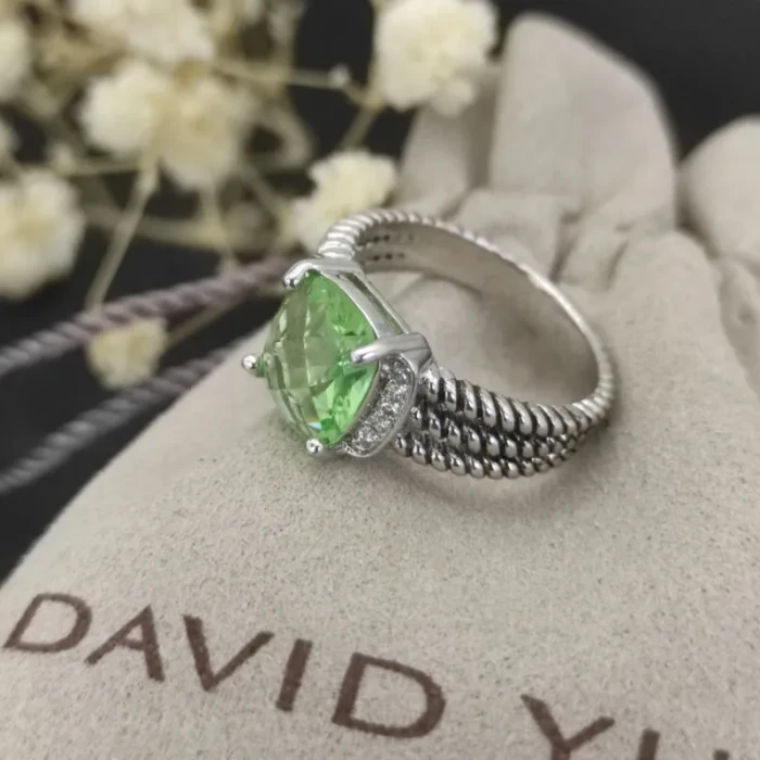 David Yurman Small Pavé Green Diamond Rings Multicolor