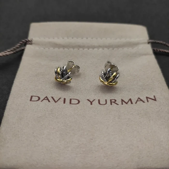 David Yurman Gold and Silver Interlocking Heart Stud Earrings, 11mm