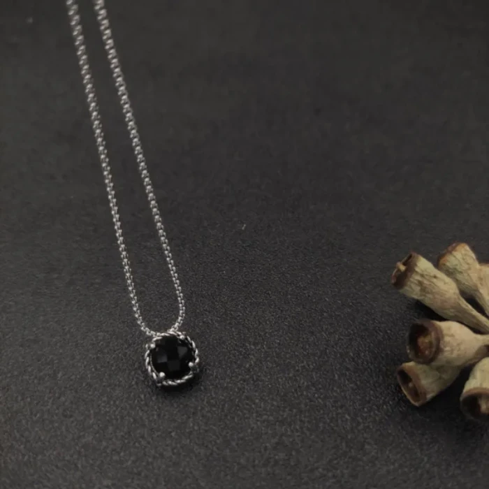 David Yurman 8mm Black Gemstone Four-Prong Pendant Necklace