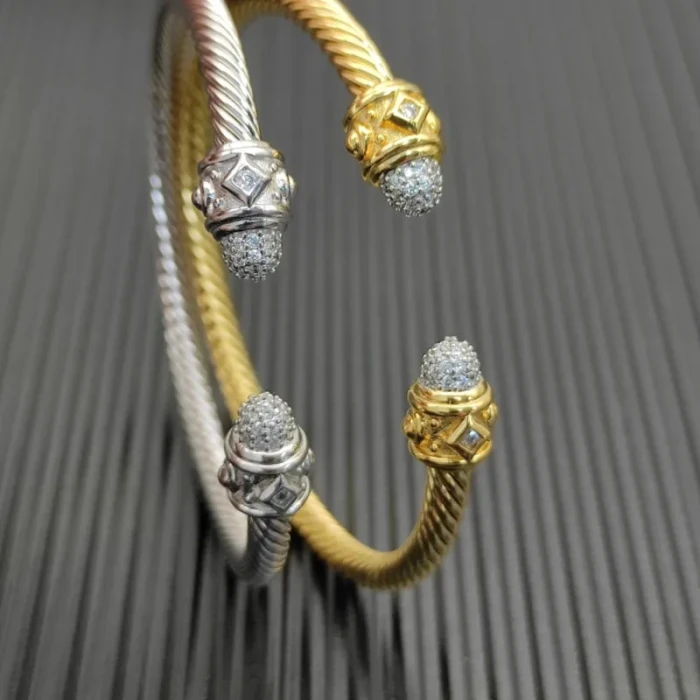 David Yurman Gold 4mm Pavé Diamond Geometric Edge Bracelet, Fits Wrist Sizes 16–20cm