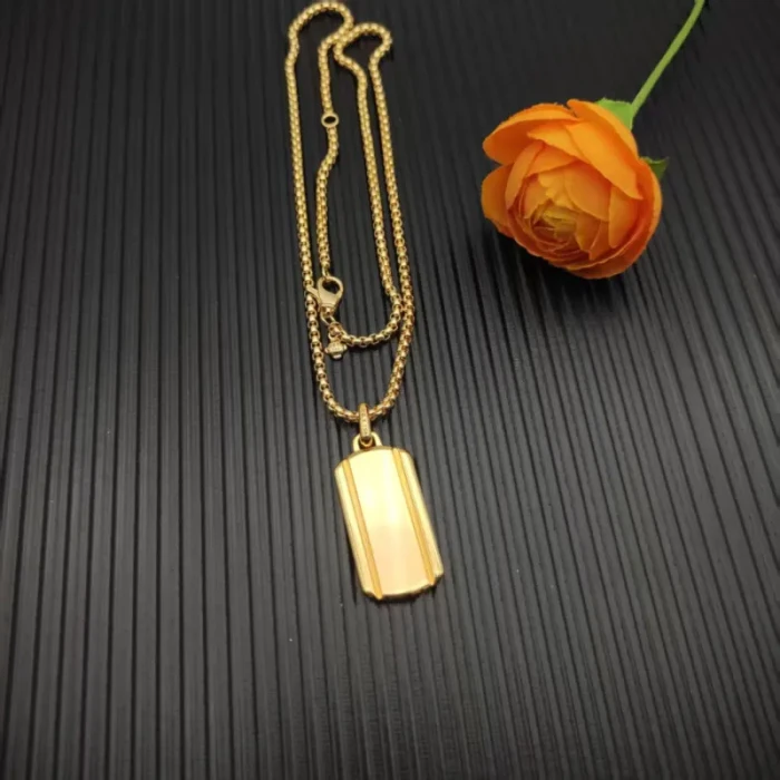 David Yurman Gold Streamlined Rectangular Tag Necklace