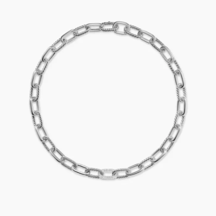 David Yurman Silver Madison Chain Diamond Accent Necklace 50cm