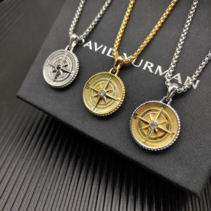 David Yurman Gold and Silver Compass White Diamond Necklace