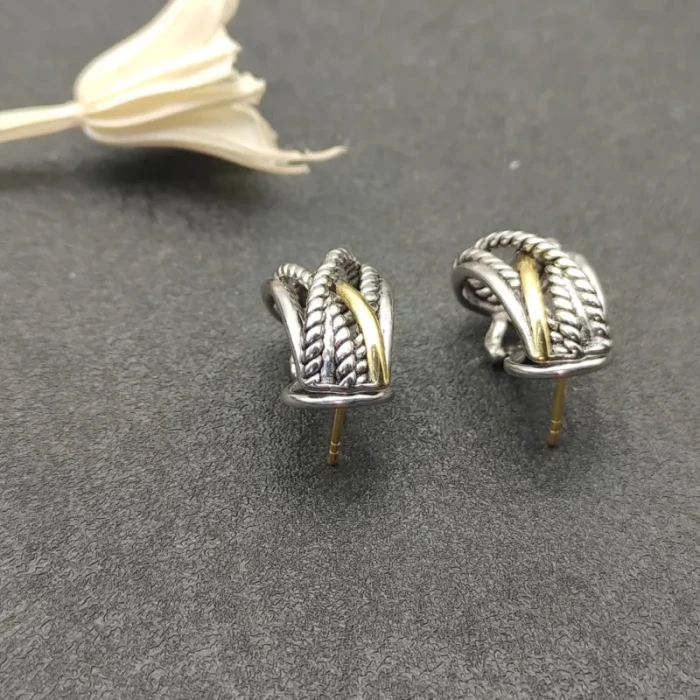 David Yurman Gold and Silver Multi-Strand Crossover Ear Cuff Earrings