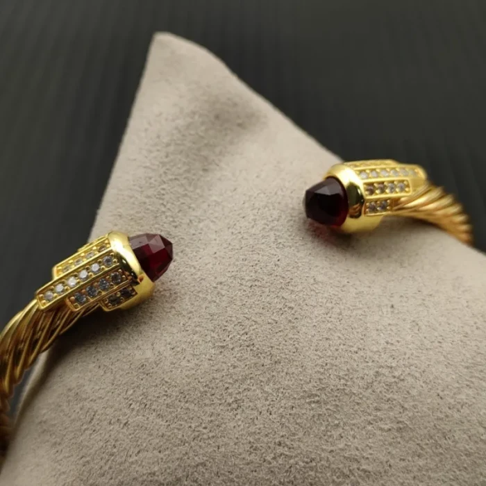 David Yurman Gold 5mm Five-Row Cable Bracelet with Purple Pavé