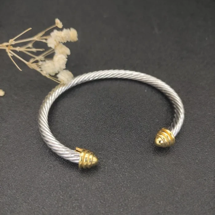 David Yurman 5mm Gold-Tone Cable Cuff Bracelet with Smooth Round End Caps