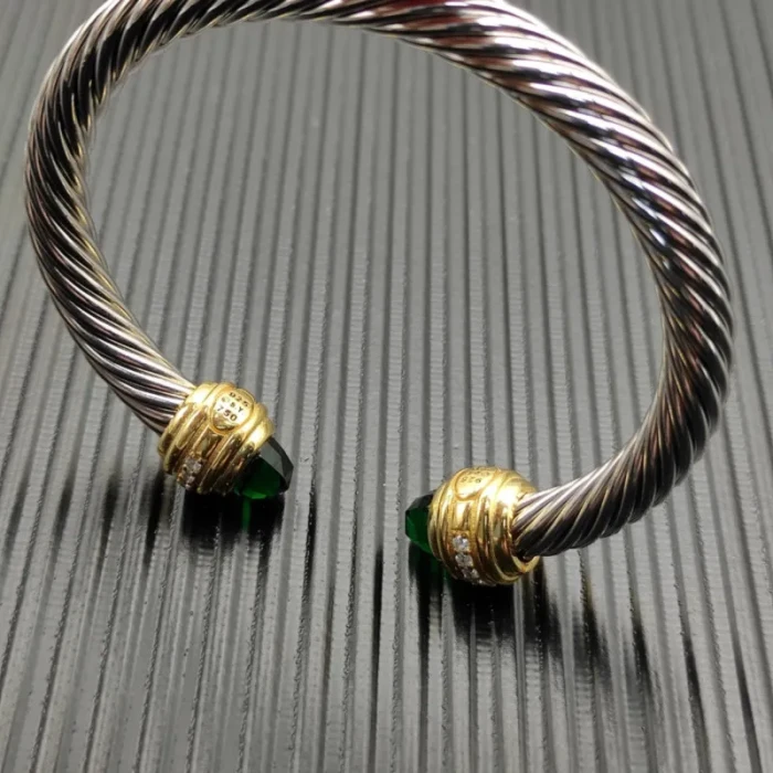David Yurman 7mm Gold Deep Green Diamond Head Gemstone Bracelet, Fits Wrist Sizes 16–20cm