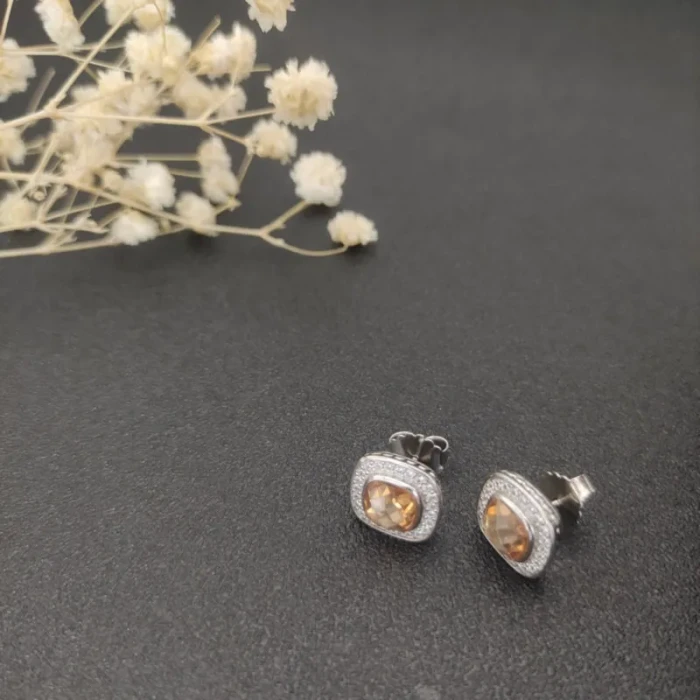 David Yurman 7mm Square Champagne Diamond Stud Earrings