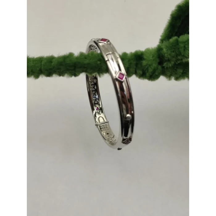 David Yurman 8mm Silver Pavé Red Diamond Renaissance Band Bracelet