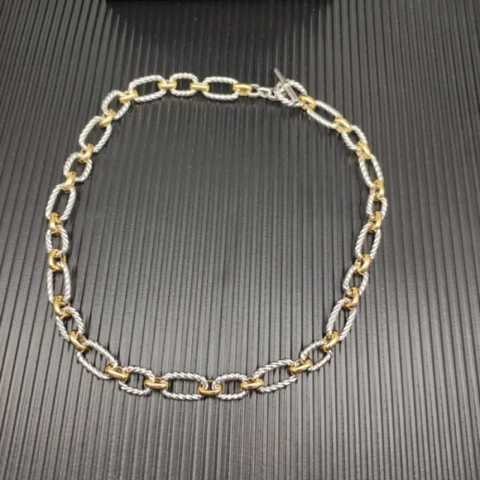 David Yurman Gold and Silver Cable Blue Sapphire Necklace 50cm