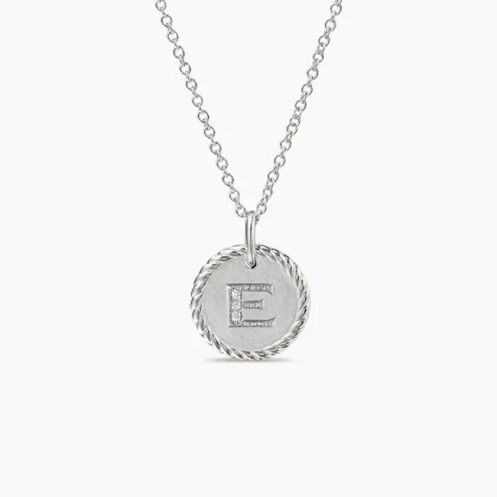 David Yurman Gold Diamond Initial E Disc Pendant Necklace
