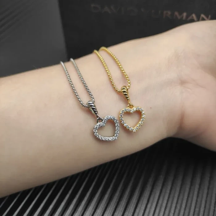 David Yurman 11mm Gold Openwork Heart Pavé Diamond Necklace