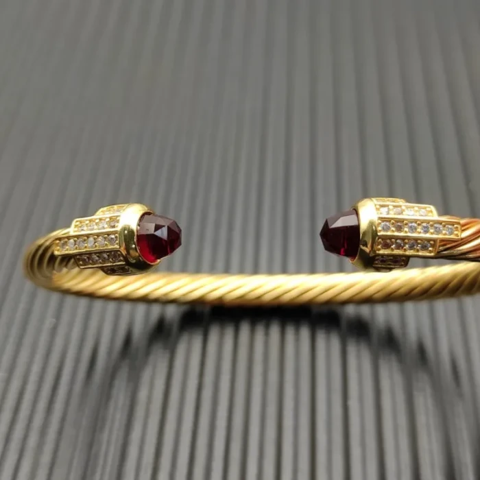 David Yurman Gold 5mm Five-Row Cable Bracelet with Purple Pavé