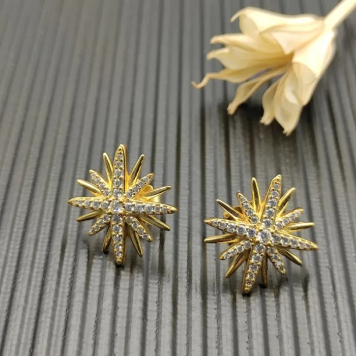 David Yurman 19mm Gold Sunburst Diamond Stud Earrings