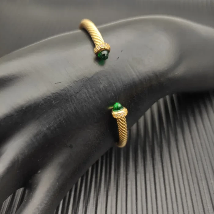 David Yurman 4mm Gold Deep Green Diamond Bangle Bracelet