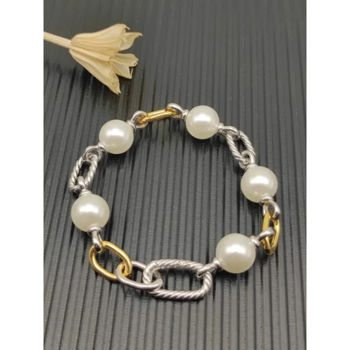 David Yurman Gold and Silver Madison Pearl Bracelet