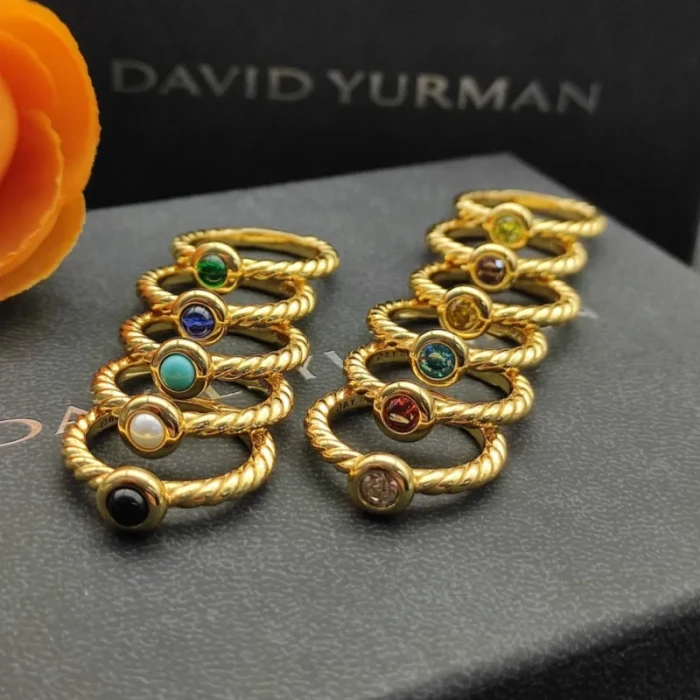 David Yurman Gold 2.8mm Petite Cable Blue Chalcedony Ring