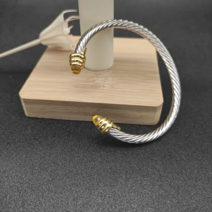David Yurman 5mm Gold-End Yellow Diamond Cable Cuff Bracelet