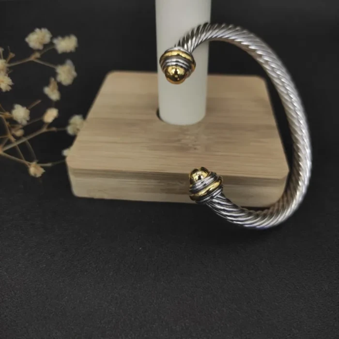 David Yurman 7mm Gold and Silver Dome-End Cable Cuff Bracelet