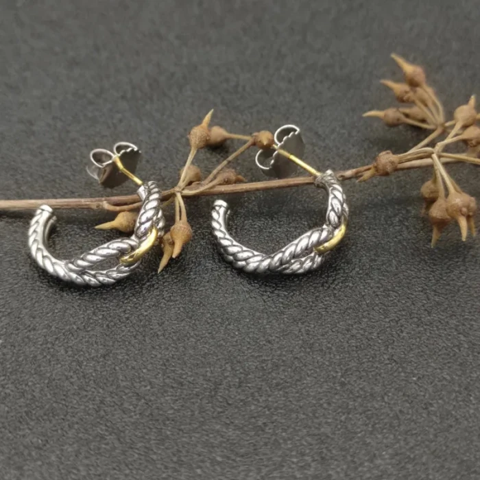 David Yurman Cable Cross Gold and Silver Hoop Earrings