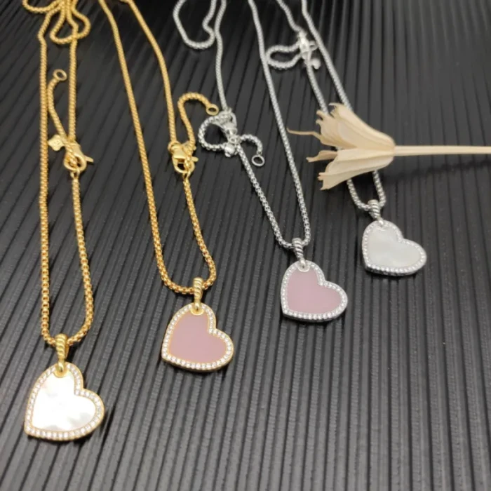 David Yurman Silver Heart White Mother-of-Pearl Necklace, 2mm Chain, 45+5cm Adjustable Length