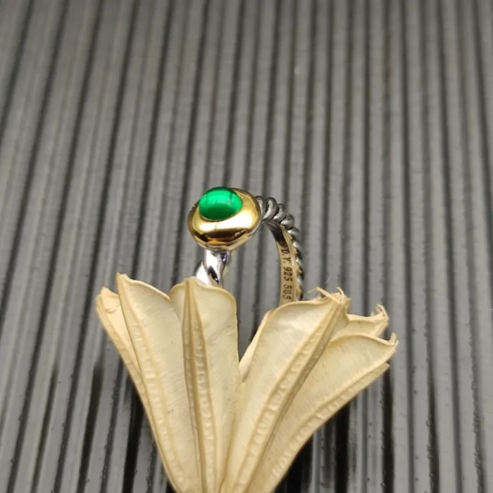 David Yurman Gold and Silver 2.8mm Petite Cable Green Chalcedony Ring